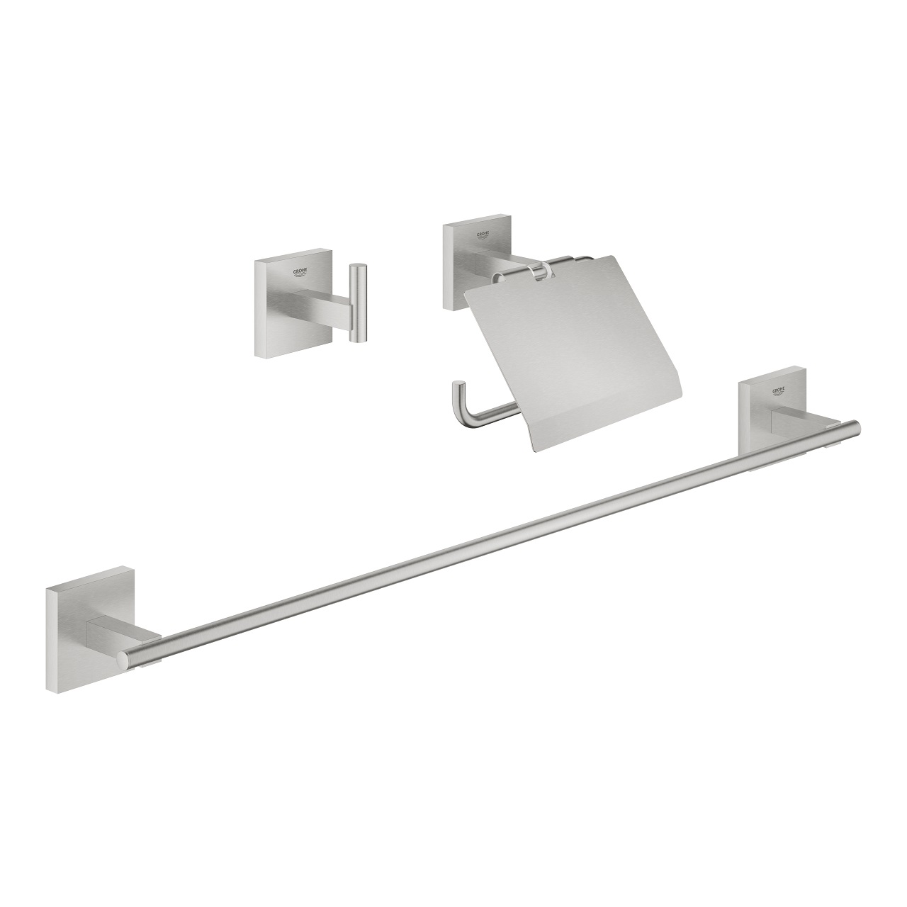 GROHE Start Cube Set Accessori Bagno 3-in-1 in Super Steel con Installazione a Vite o Colla