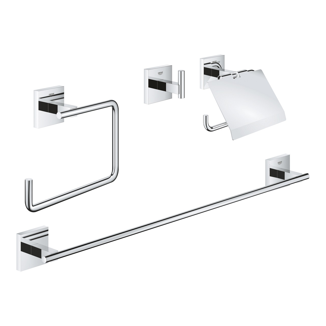GROHE Start Cube Set Accessori Bagno 4-in-1 Cromo - Gancio, Porta Asciugamani, Portarotolo, Portasalviette da 558 mm