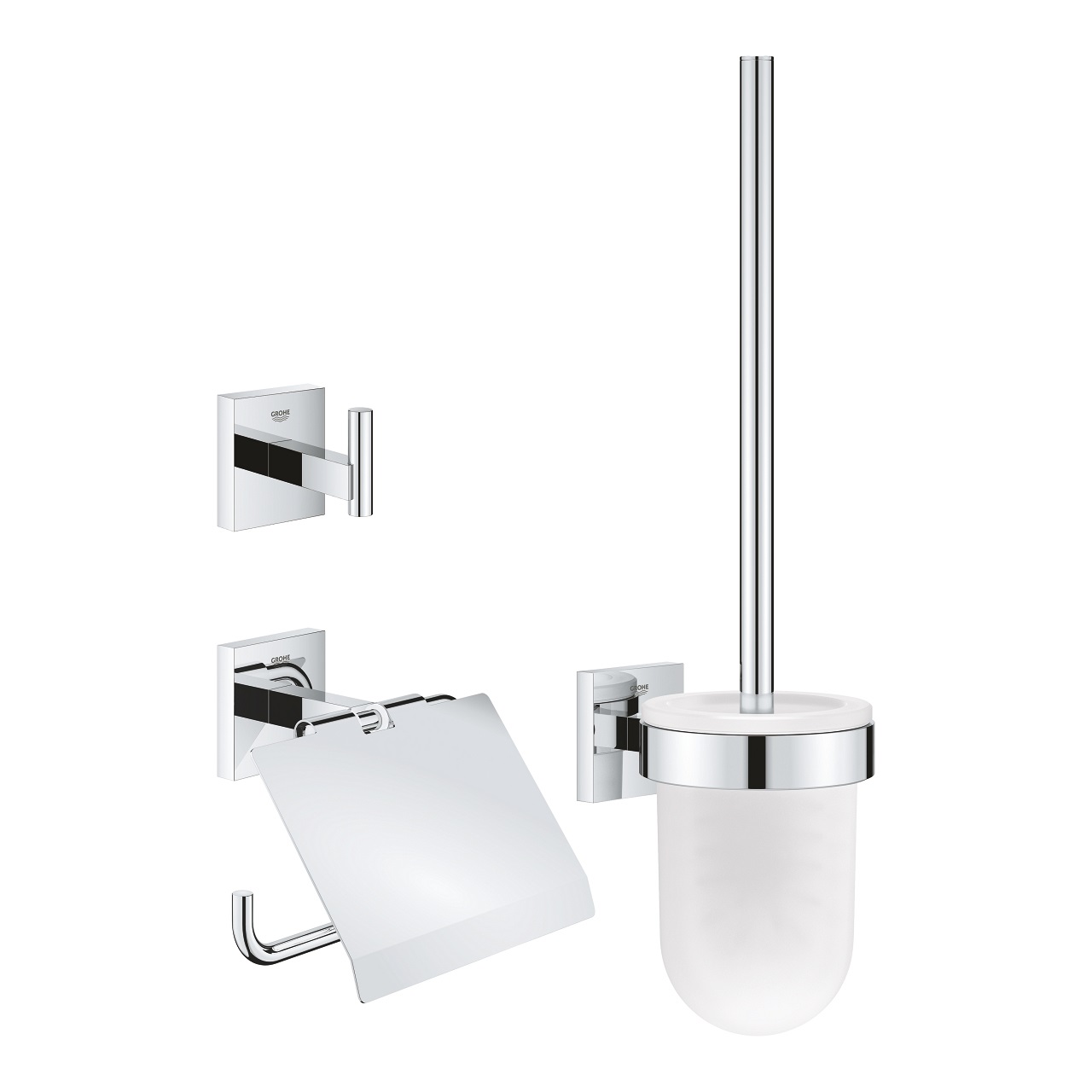GROHE Start Cube Set Accessori Bagno 3-in-1, Cromo Lucido, Installazione a Vite o Colla, 41123000