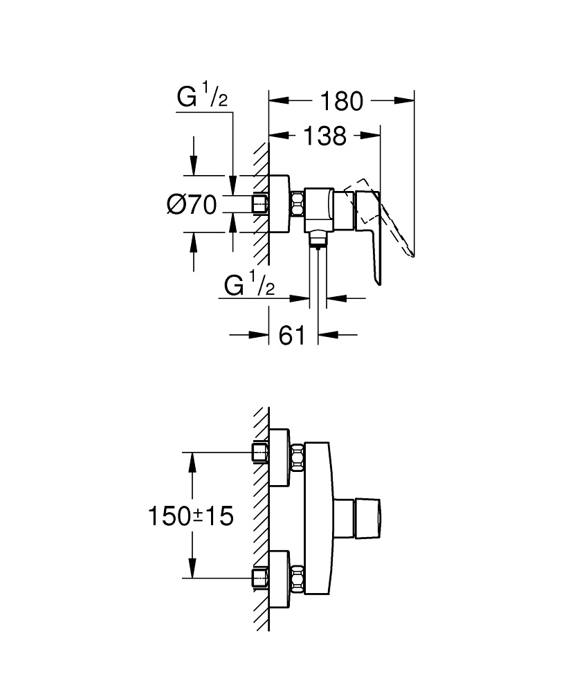 GROHE Start 322792432 - Miscelatore Monocomando per Doccia a Parete, Limitatore di Temperatura, Finitura Nero Opaco, Cartuccia GROHE SilkMove 35 mm