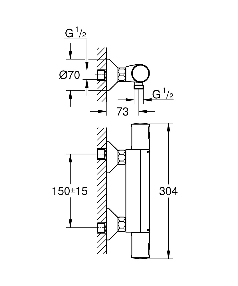 GROHE Precision Start - Miscelatore termostatico per doccia a parete, nero opaco, con pulsante di sicurezza a 38°C e tecnologia TurboStat