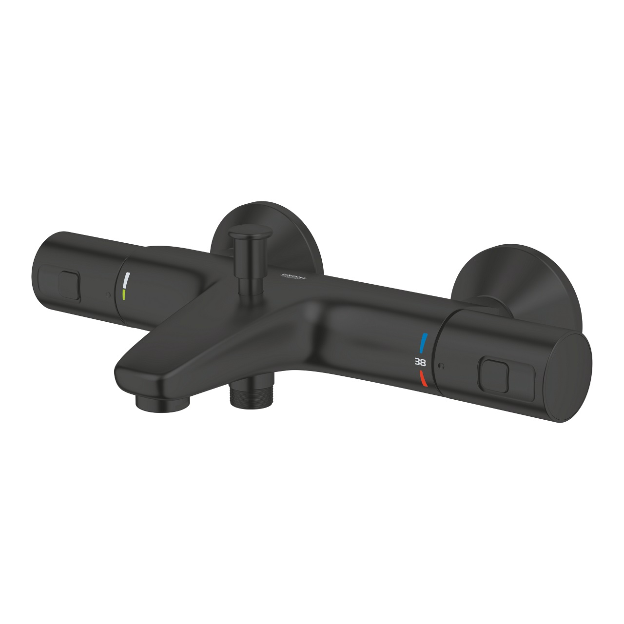 GROHE Precision Start - Miscelatore termostatico per vasca a parete, nero opaco, con deviatore automatico, risparmio idrico e pulsante di sicurezza a 38°C, codice 345982430