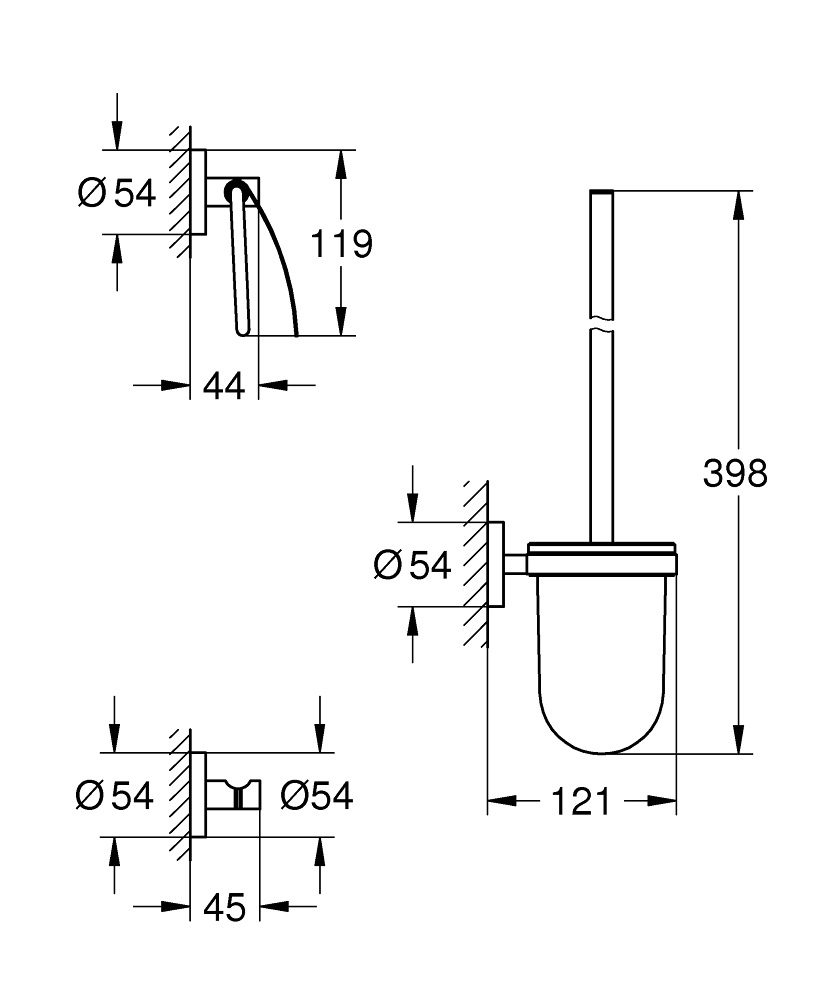 Grohe Start Set Accessori Bagno Supersteel - Portascopino, Gancio Accappatoio e Porta Carta con Fissaggio Inclusi