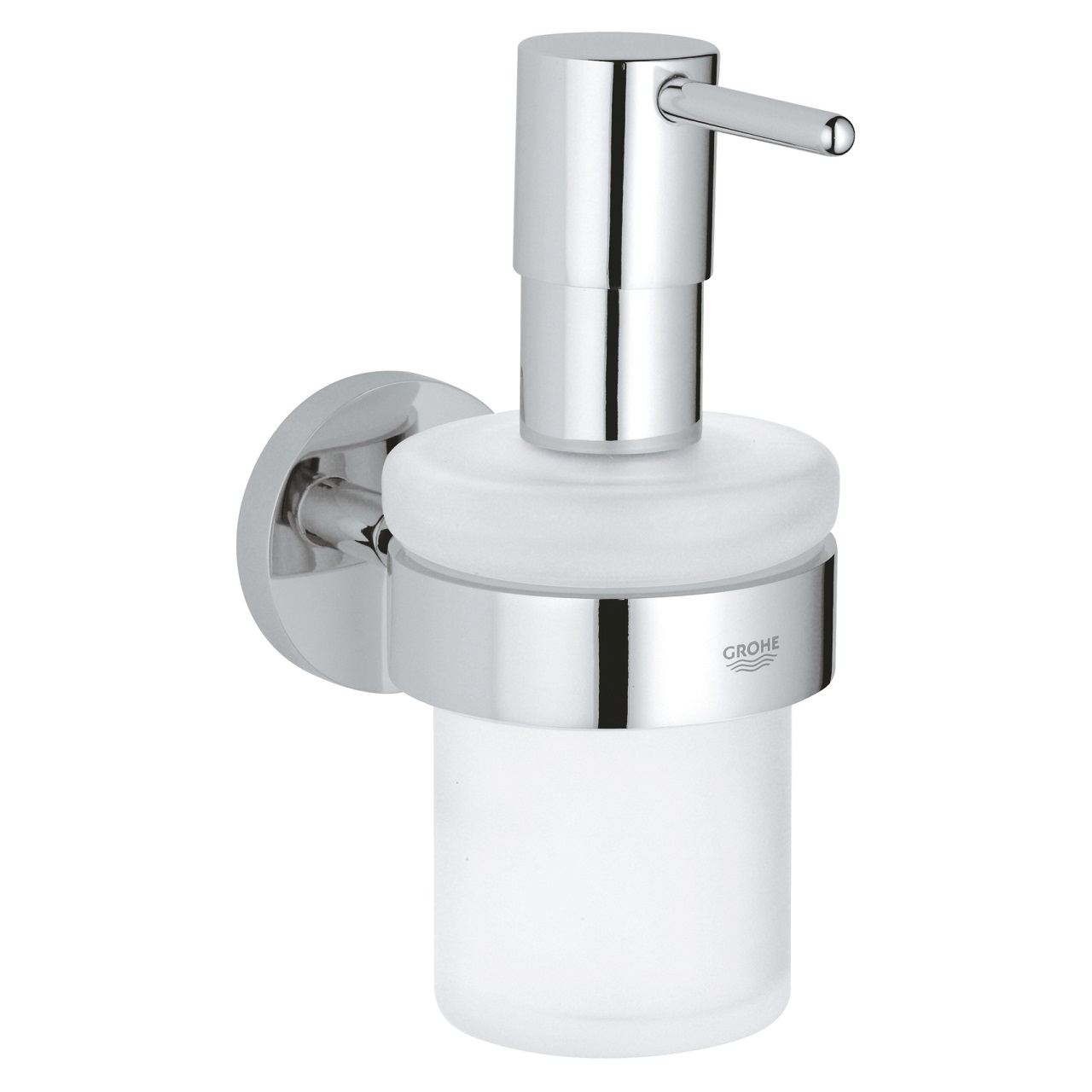 GROHE Start Dispenser di Sapone Cromo con Supporto in Metallo e Vetro, Capacità 160 ml, Fissaggio a Scomparsa, Installazione Facile con QuickGlue