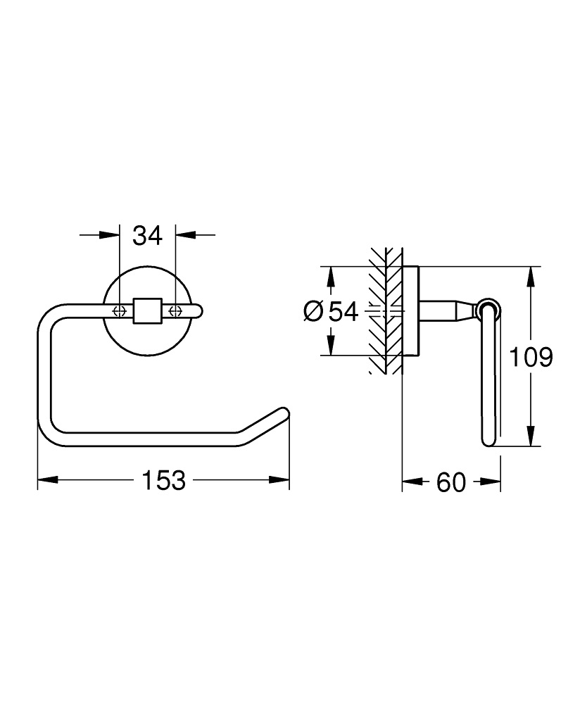 GROHE Start Cosmopolitan Porta Rotolo Cromo - Fissaggio Nascosto, Montaggio Facile con QuickGlue, 153 x 109 mm