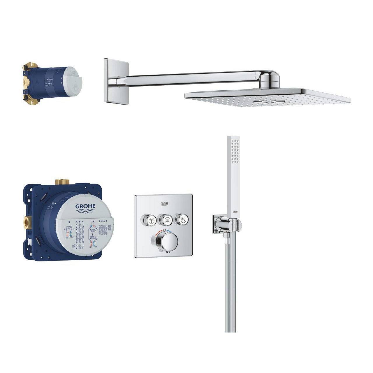 Grohe Precision SmartControl Sistema Doccia Incasso Cromo con Soffione Vitalio SmartActive 310, 34875000 - Miscelatore Termostatico e Due Tipi di Getto