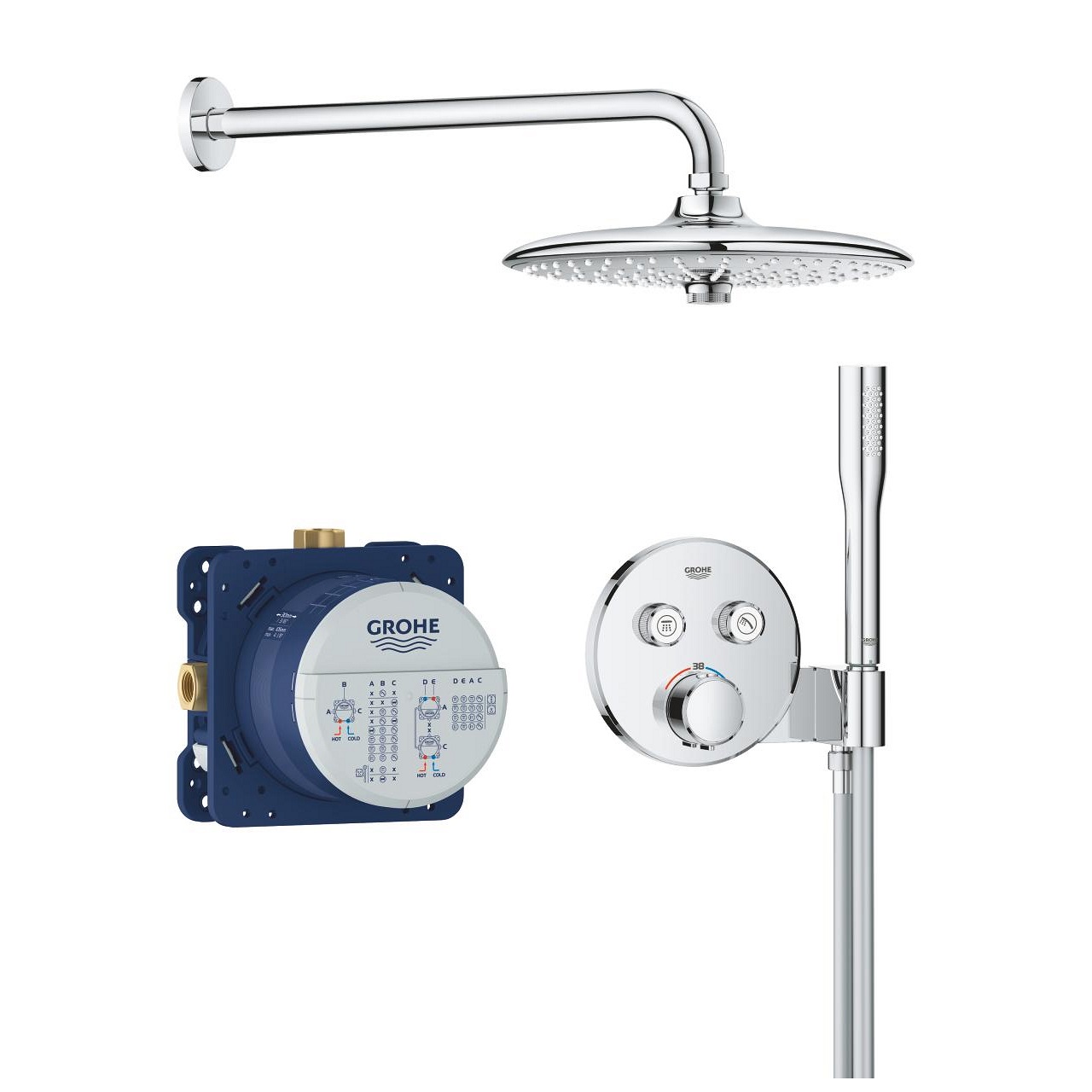 Grohe Precision SmartControl Sistema Doccia con Vitalio Joy 260 - Miscelatore Termostatico Ad Incasso a 2 Vie, Soffione Cromo, Portata 9,5 L/min, Supporto Flessibile 150 cm