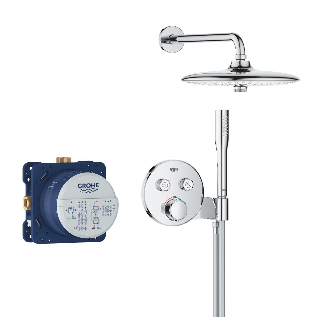Grohe Precision SmartControl Sistema Doccia con Vitalio Joy 260 - Miscelatore Termostatico Ad Incasso a 2 Vie, Soffione Cromo, Portata 9,5 L/min, Supporto Flessibile 150 cm