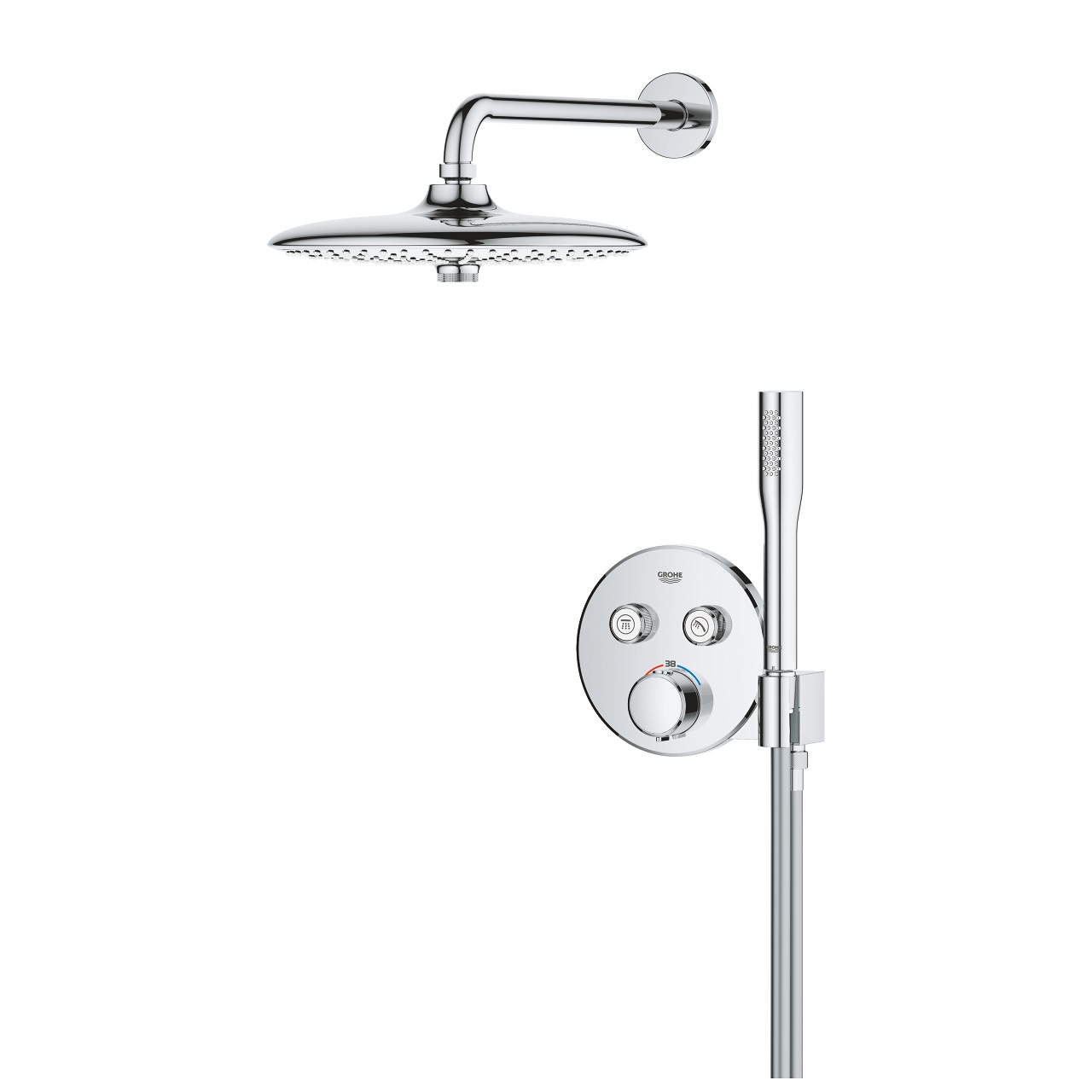 Grohe Precision SmartControl Sistema Doccia con Vitalio Joy 260 - Miscelatore Termostatico Ad Incasso a 2 Vie, Soffione Cromo, Portata 9,5 L/min, Supporto Flessibile 150 cm