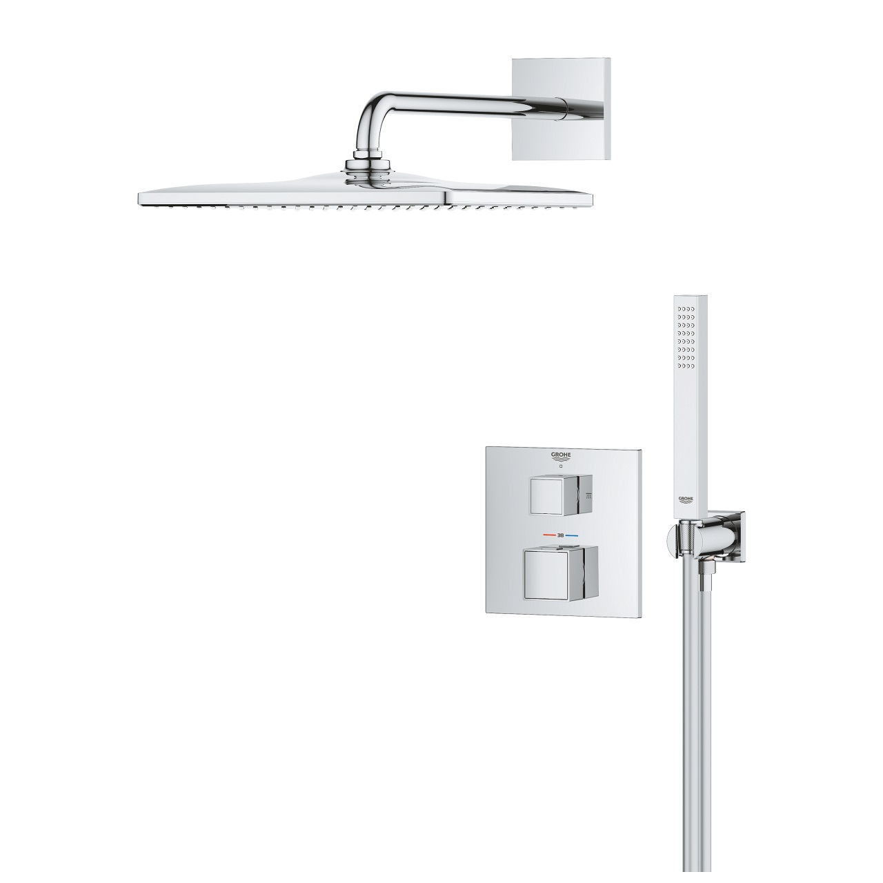 Grohe Precision Cube Sistema di Doccia Termostatico con Soffione Vitalio Rain Mono 310 Cube, 34879000 - Emissione Acqua 9,5 L/min, Supporto Flessibile 150 cm