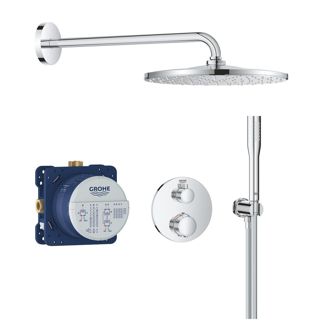 Grohe Precision Sistema Doccia Termostatico con Soffione Vitalio Rain Mono 310, Cromo