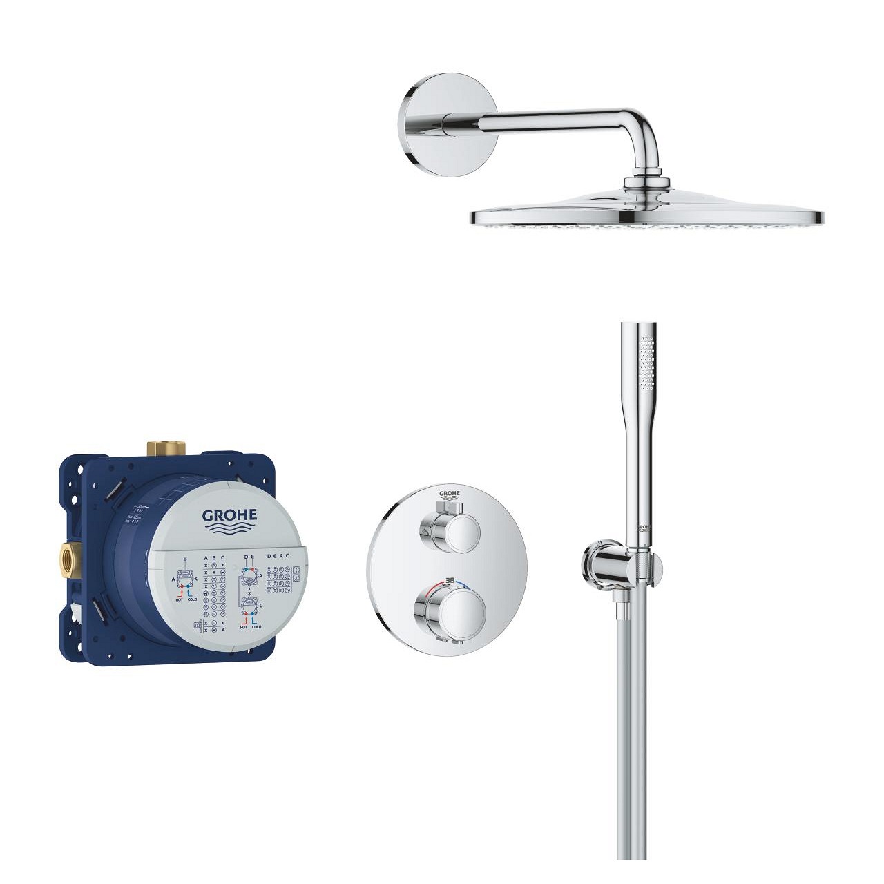 Grohe Precision Sistema Doccia Termostatico con Soffione Vitalio Rain Mono 310, Cromo