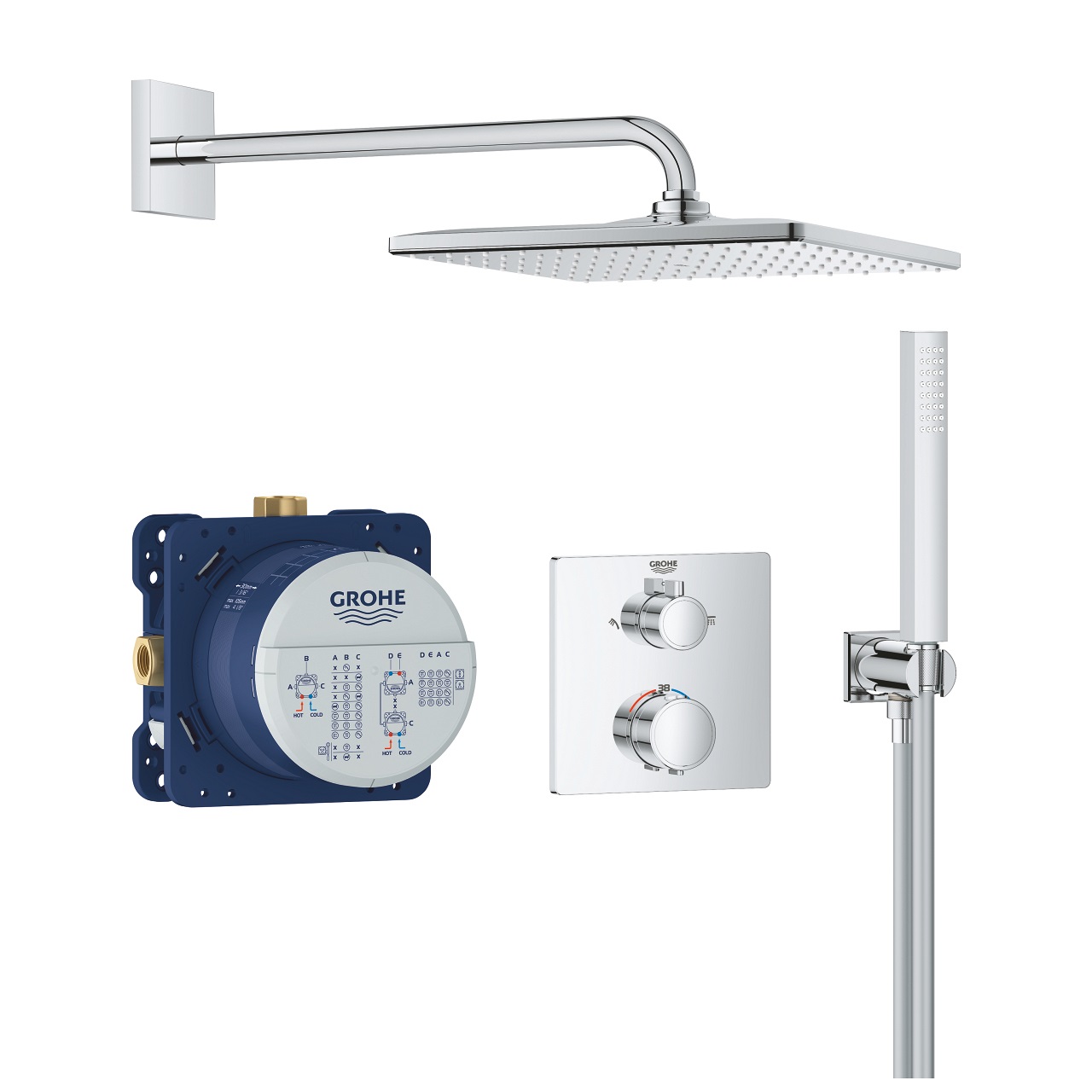 Grohe Precision Sistema di Doccia Termostatico con Soffione Vitalio Rain Mono 310 Cube, Cod. 34881000 - Tecnologia TurboStat e Water Saving