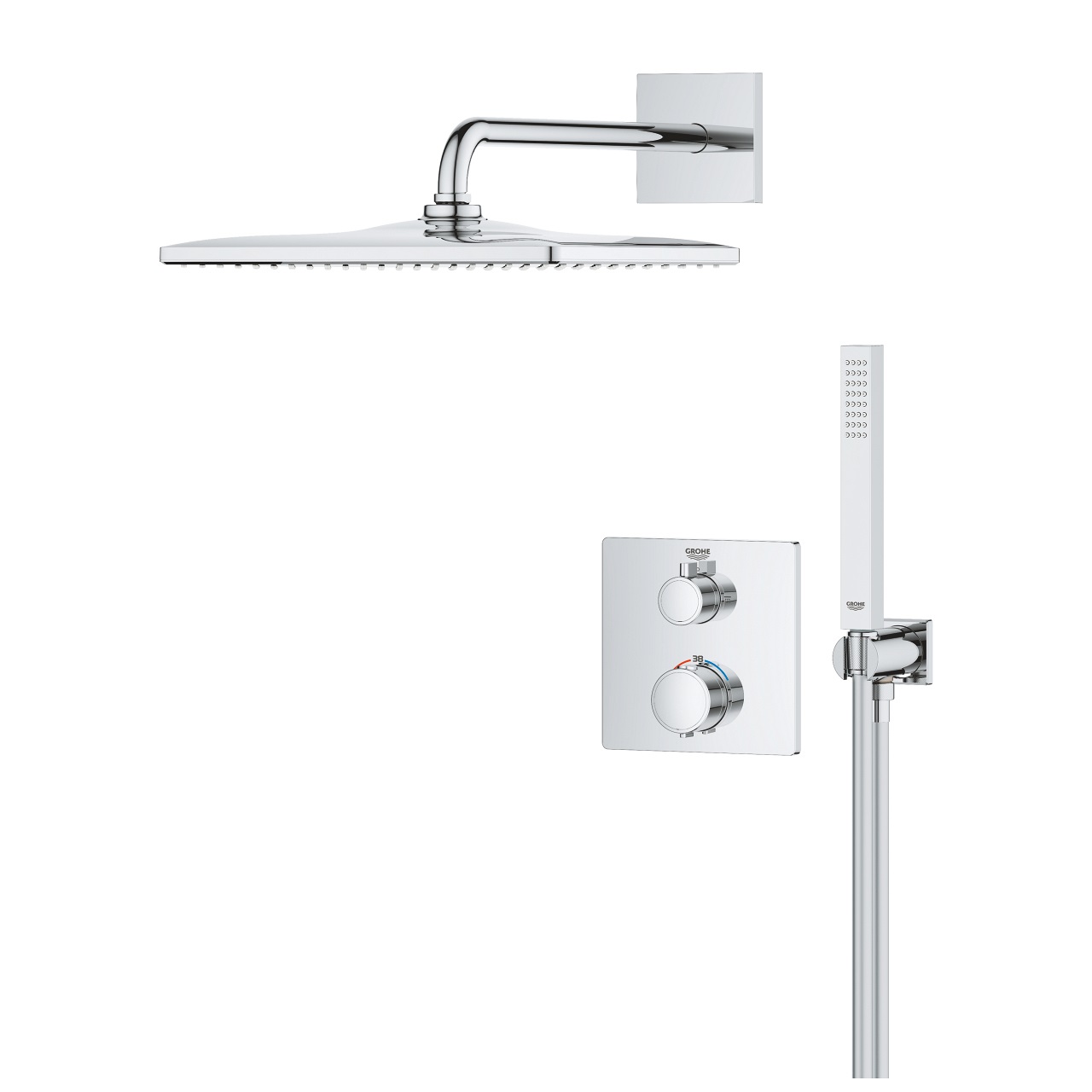 Grohe Precision Sistema di Doccia Termostatico con Soffione Vitalio Rain Mono 310 Cube, Cod. 34881000 - Tecnologia TurboStat e Water Saving