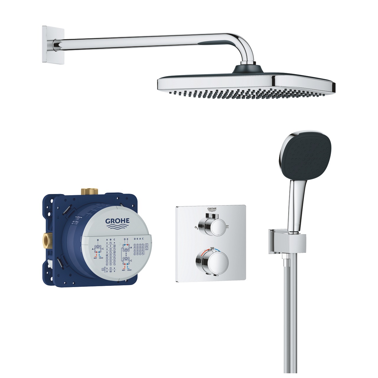 Grohe Precision Sistema Doccia con Vitalio Comfort 250 - Soffione 9,5 L/min, Termostatico, Gomito Uscita e Supporto Flessibile 150 cm