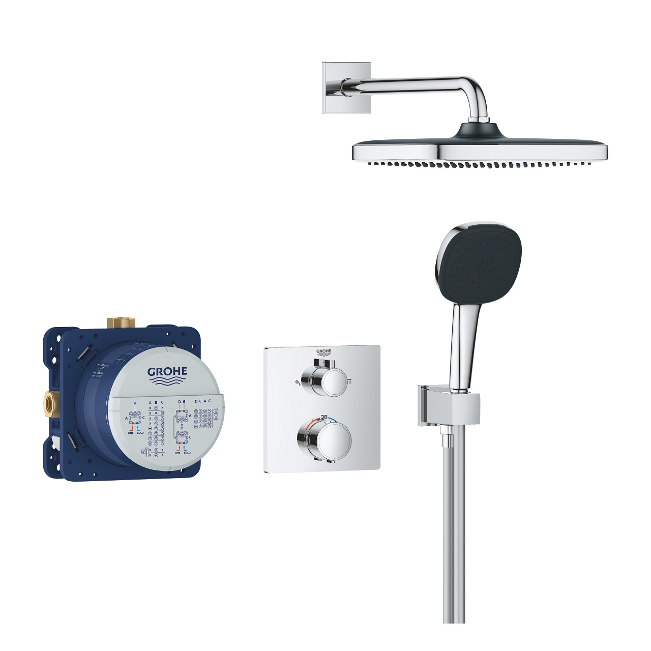 Grohe Precision Sistema Doccia con Vitalio Comfort 250 - Soffione 9,5 L/min, Termostatico, Gomito Uscita e Supporto Flessibile 150 cm