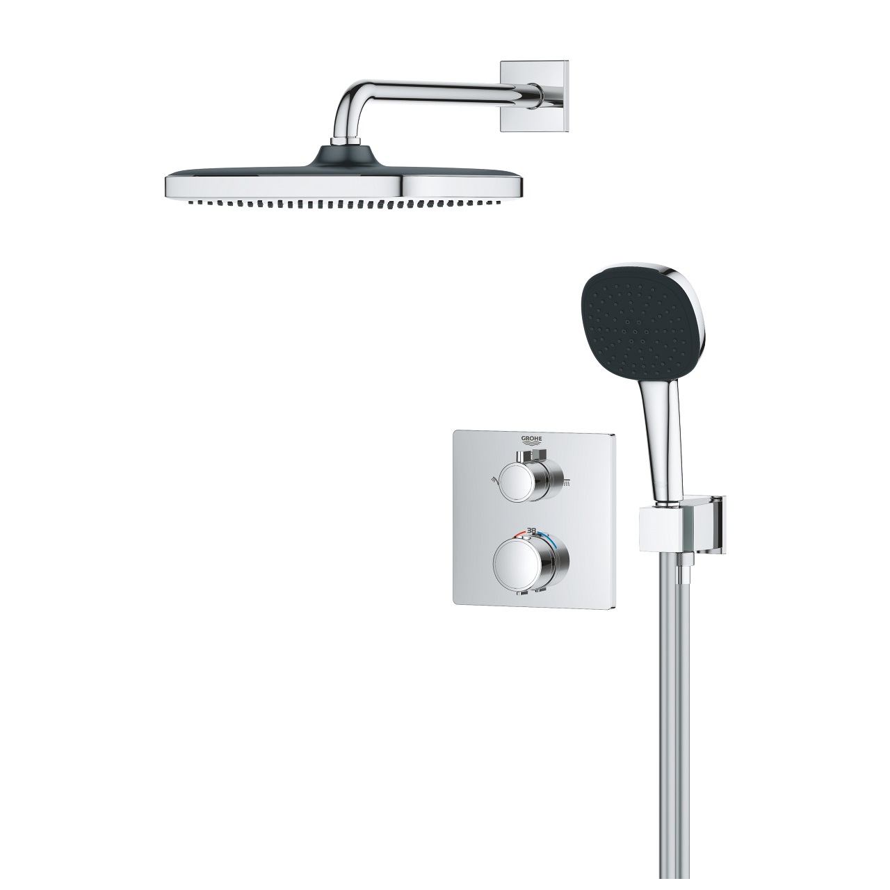 Grohe Precision Sistema Doccia con Vitalio Comfort 250 - Soffione 9,5 L/min, Termostatico, Gomito Uscita e Supporto Flessibile 150 cm