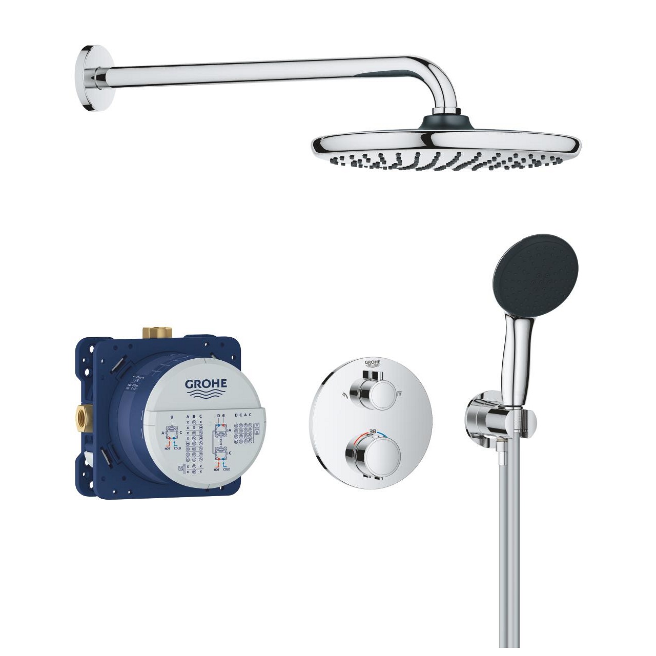 Grohe Precision Sistema Doccia Termostatico Vitalio Comfort 250 Cromo con Soffione 9,5 L/min e Supporto Flessibile 150 cm