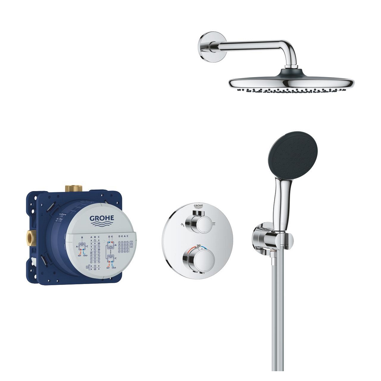 Grohe Precision Sistema Doccia Termostatico Vitalio Comfort 250 Cromo con Soffione 9,5 L/min e Supporto Flessibile 150 cm