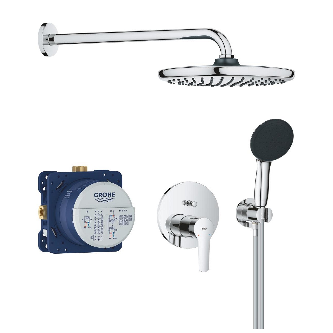 Grohe Vitalio Start 250 Sistema Doccia Cromo - Miscelatore Monocomando ad Incasso con Deviatore a 2 Vie, Soffione 250x250 mm, Velocità Acqua 9,5 L/min, Doccetta 110 mm