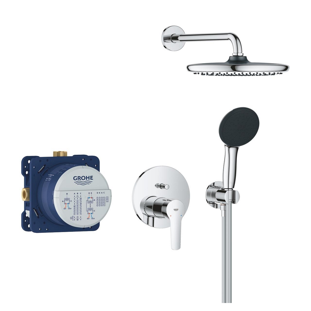 Grohe Vitalio Start 250 Sistema Doccia Cromo - Miscelatore Monocomando ad Incasso con Deviatore a 2 Vie, Soffione 250x250 mm, Velocità Acqua 9,5 L/min, Doccetta 110 mm