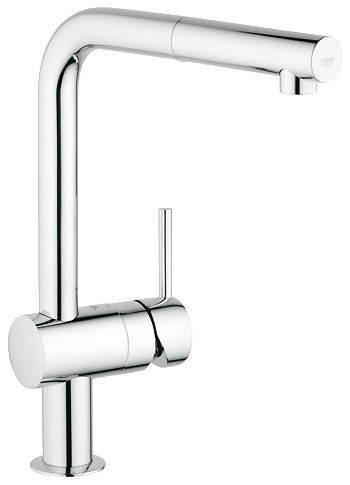 GROHE Minta Miscelatore Monocomando per Lavello Cucina con Doccetta Estraibile, Bocca Girevole a L, Raggio di Rotazione 360°, Cartuccia in Ceramica 46 mm, Finitura Cromo