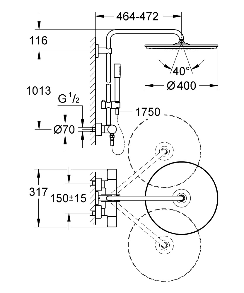 Grohe Rainshower System 400 - Sistema di Doccia Completo con Miscelatore Termostatico, Cromo, 27174001