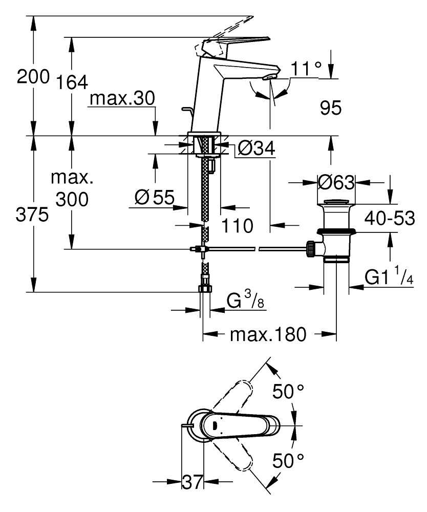 Grohe Eurodisc Cosmopolitan Miscelatore Monocomando per Lavabo S-Size Cromo con Scarico a Saltarello e Cartuccia Ceramica 28 mm