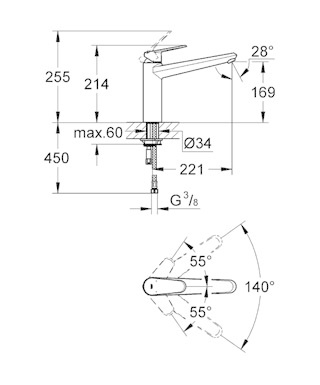 GROHE Eurodisc Cosmopolitan Miscelatore Cucina Cromo 33770002 - Monocomando con Bocca Girevole, Cartuccia Ceramica 35mm e Limitatore di Portata