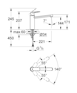 GROHE Eurosmart Cosmopolitan Miscelatore Monocomando per Lavello Cucina Cromo - 30193000, Bocca Orientabile, Cartuccia Ceramica 35 mm