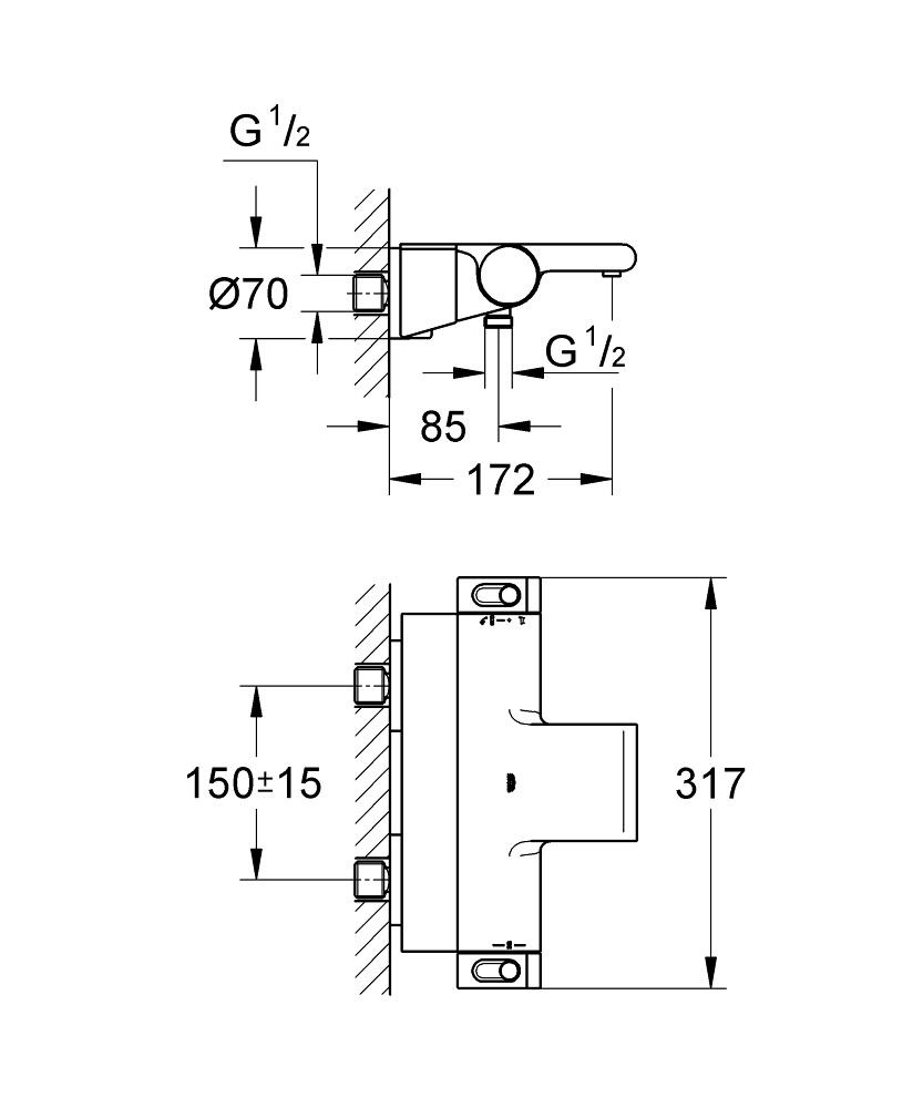 GROHE Grohtherm 2000 Miscelatore Termostatico per Vasca-Doccia 34464001, Cromo con Cromatura Starlight e Tecnologie Avanzate