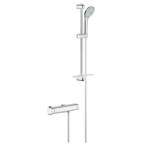 GROHE Grohtherm 2000 Miscelatore Termostatico per Doccia Cromo 34195001 - Asta Doccia a 600 mm con Manopola Euphoria e 3 Getti