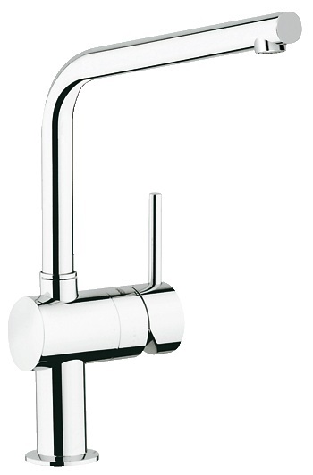 GROHE Minta - Miscelatore per lavello da cucina con bocca a L, angolo di rotazione 0°/150°/360°, cartuccia ceramica 46 mm, attacchi 3/8 pollici, altezza 332 mm, finitura cromo