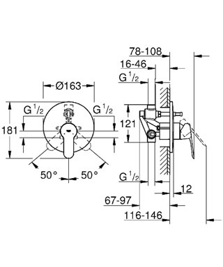 GROHE BauEdge Miscelatore Monocomando per Vasca-Doccia a Incasso Cromo 29079000 con Deviatore e Limitatore di Portata