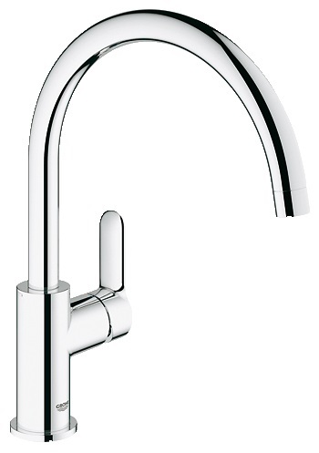 GROHE BauEdge Rubinetto Monocomando per Lavello Cucina Cromo - Bocca Alta Orientabile 360°, Cartuccia Ceramica