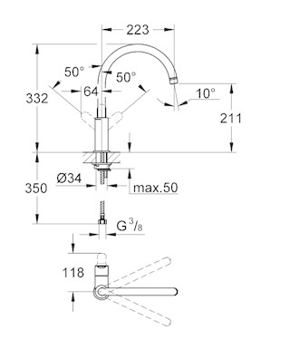GROHE BauEdge Rubinetto Monocomando per Lavello Cucina Cromo - Bocca Alta Orientabile 360°, Cartuccia Ceramica