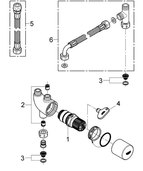 Grohe Grohtherm Micro 34487000 Dispositivo Termostatico Anti-Scottatura per Sottolavabo e Sottolavello, Cromo con Cromatura Grohe StarLight e Tecnologia TurboStat