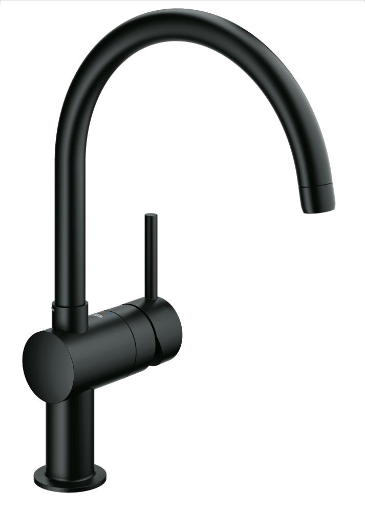 GROHE Minta Miscelatore Monocomando per Lavello Cucina, Bocca Alta a C Girevole, Cartuccia Ceramica 46 mm, Finitura Nero Velvet Black