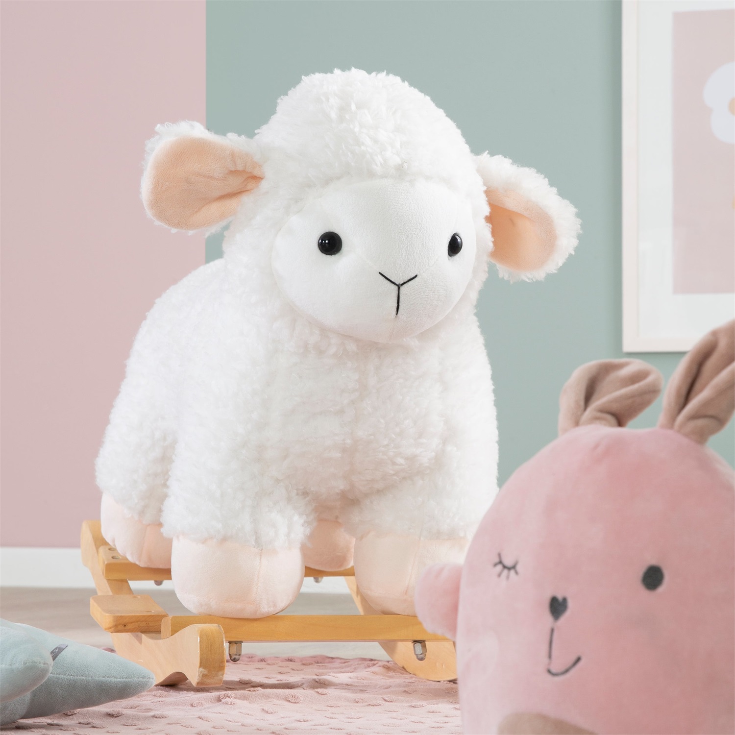 roba Pecorella a Dondolo per Bambini - Altezza Sedile 34 cm, Portata Fino a 25 kg, Design Allegro in Legno Massiccio