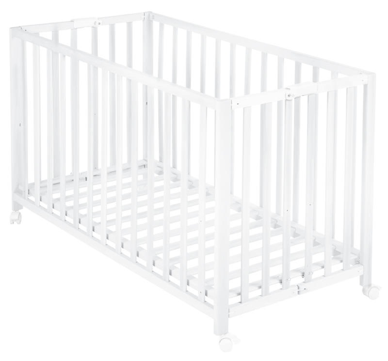Roba Lettino Pieghevole Fold Up - 60 x 120 cm, Legno Laccato Bianco, Regolabile in 3 Altezze, con Ruote con Freni, Capacità Max 40 kg