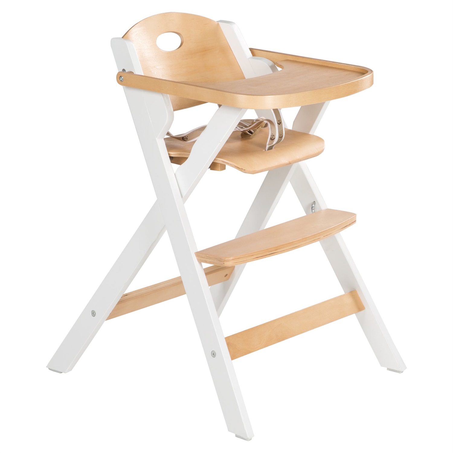 Roba Seggiolone per Bambini e Neonati Fold Up Smart - Chiudibile, Poco Ingombrante, con Vassoio, Cinghie Regolabili e Anti-ribaltamento - Legno Naturale / Bianco