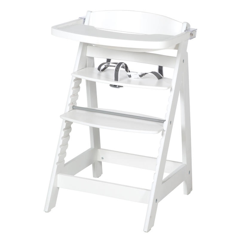 Roba Seggiolone Sit Up Fun - Legno Bianco, Evolutivo, Regolabile, con Vassoio per Mangiare e Appendiabiti Inclusi, Sistema di Cinture e Poggiapiedi Reclinabile
