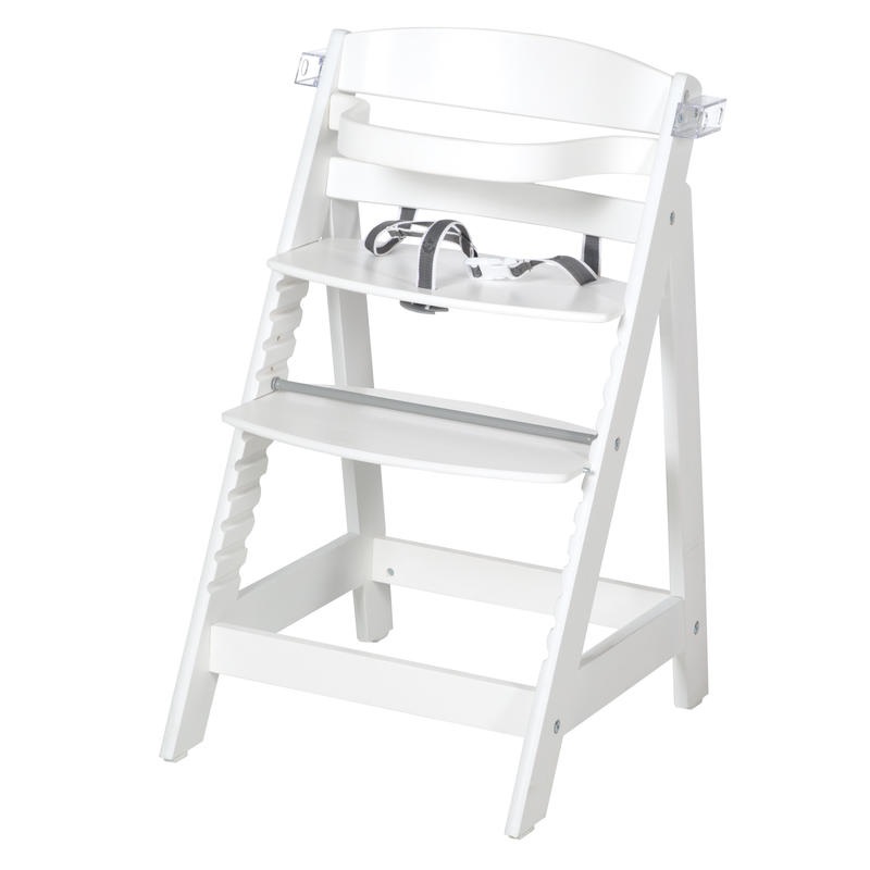 Roba Seggiolone Sit Up Fun - Legno Bianco, Evolutivo, Regolabile, con Vassoio per Mangiare e Appendiabiti Inclusi, Sistema di Cinture e Poggiapiedi Reclinabile