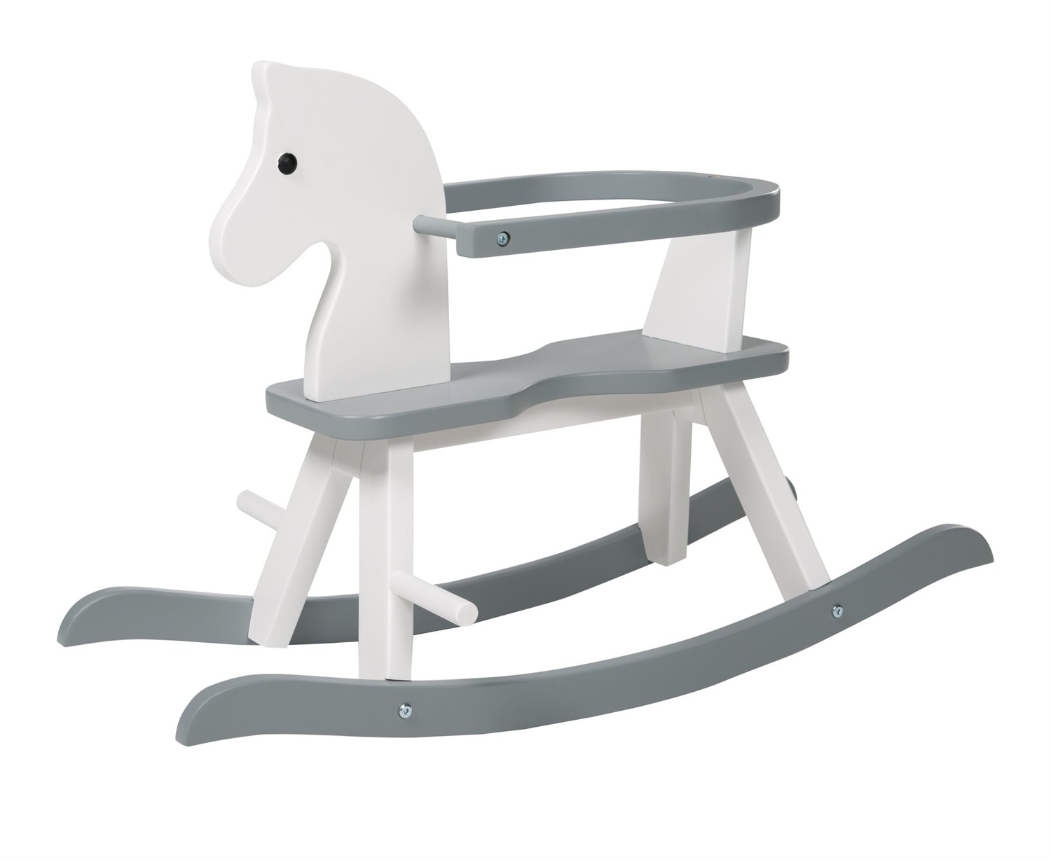 roba Cavallo a Dondolo per Bambini in Legno Massiccio - Bianco e Grigio, Anello di Protezione Rimovibile, dai 12 Mesi