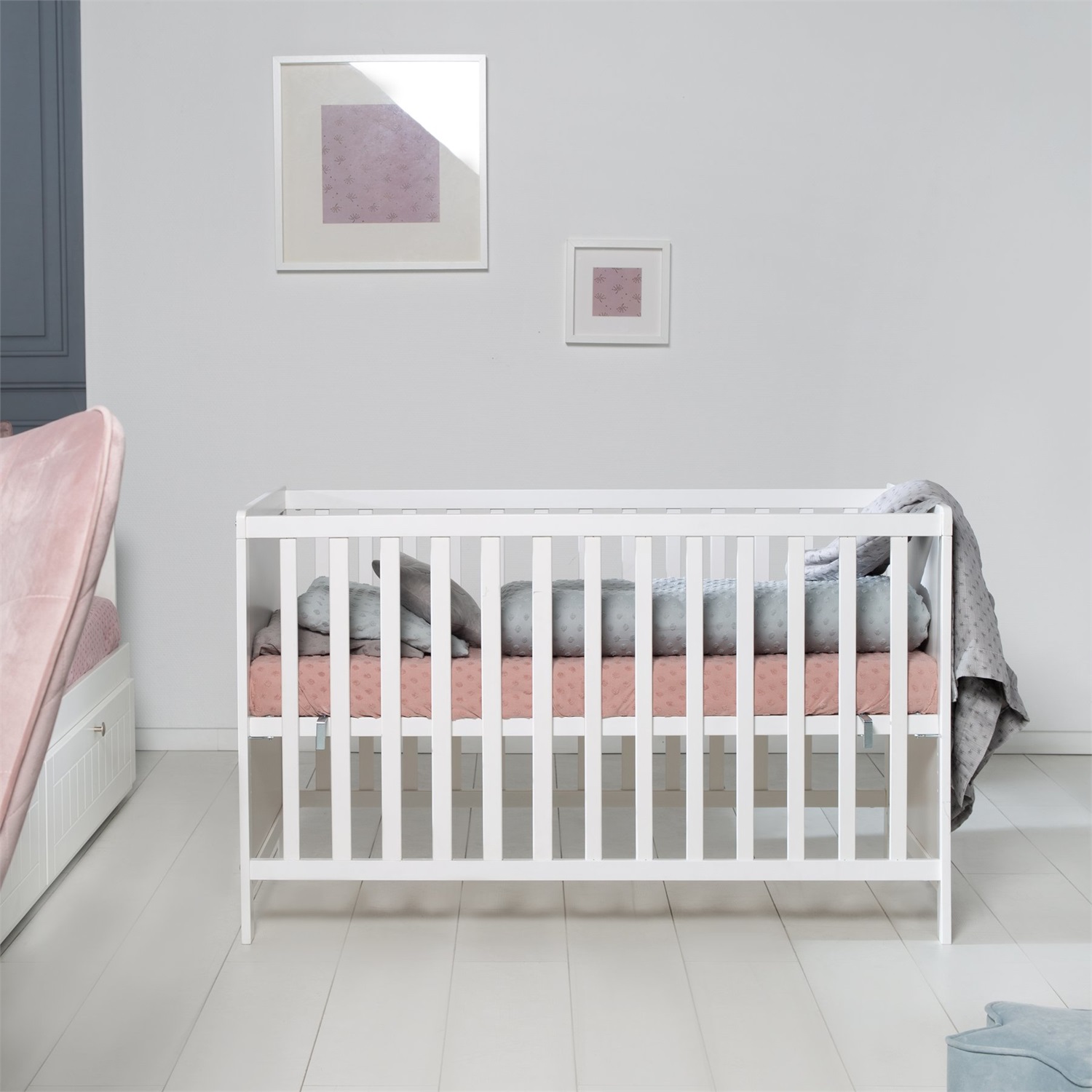 roba Lettino Co-sleeping 60x120 cm in Legno Bianco, Rete a Doghe Inclusa, Regolabile in Altezza, 5 Pioli Estraibili