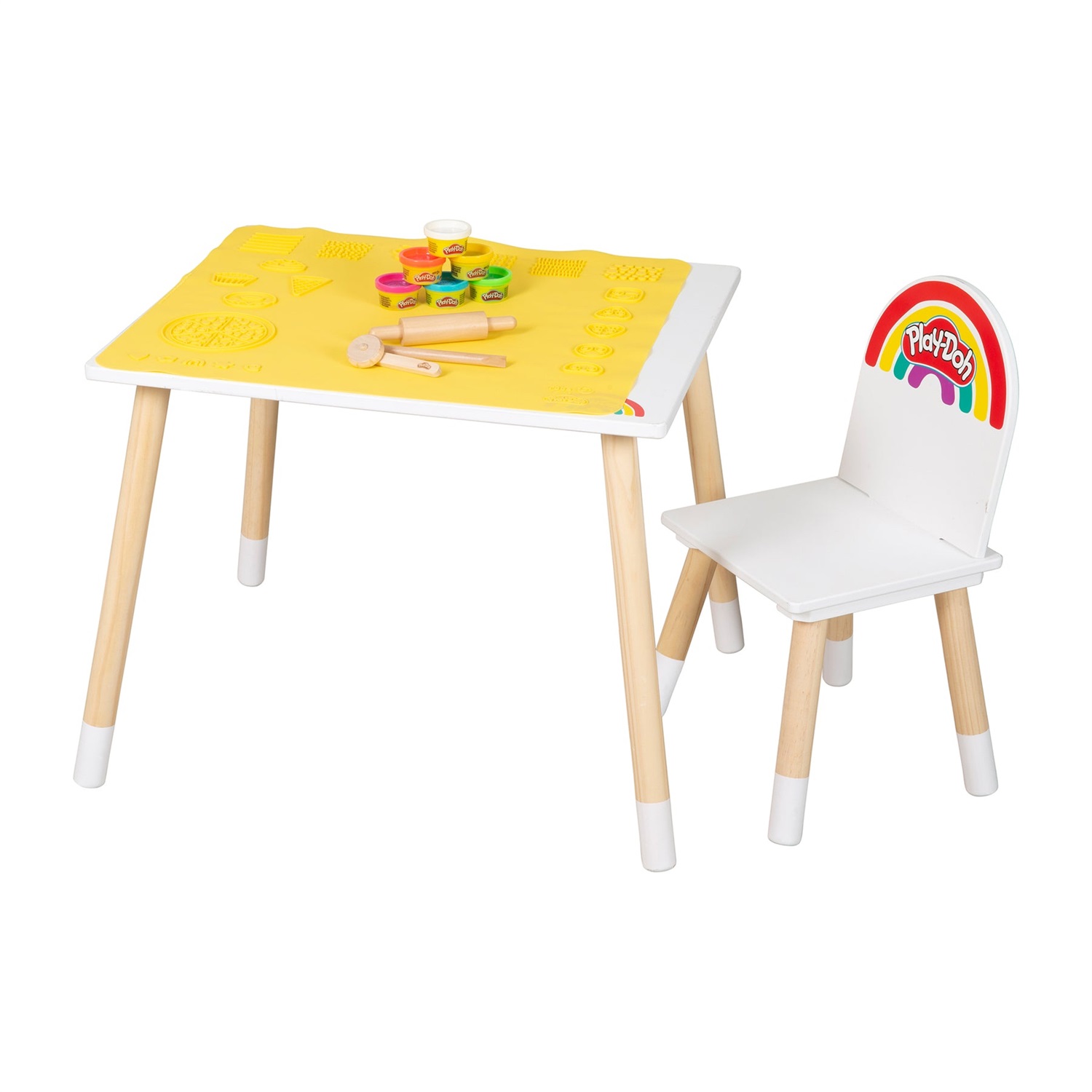 roba x Play-Doh Set Tavolo e Sedia per Bambini in Legno Certificato FSC - Include 6 Barattoli di Pasta Modellabile, 3 Strumenti e Tappetino Creativo 3D - Età da 3 Anni