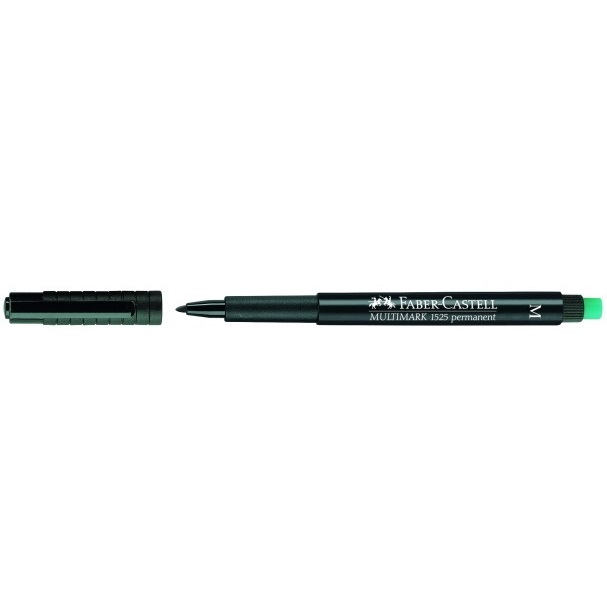 Faber-Castell Multimark 152599 Marcatore Permanente Nero 1 mm Punta Fine con Gomma Incorporata - Confezione da 10 pz