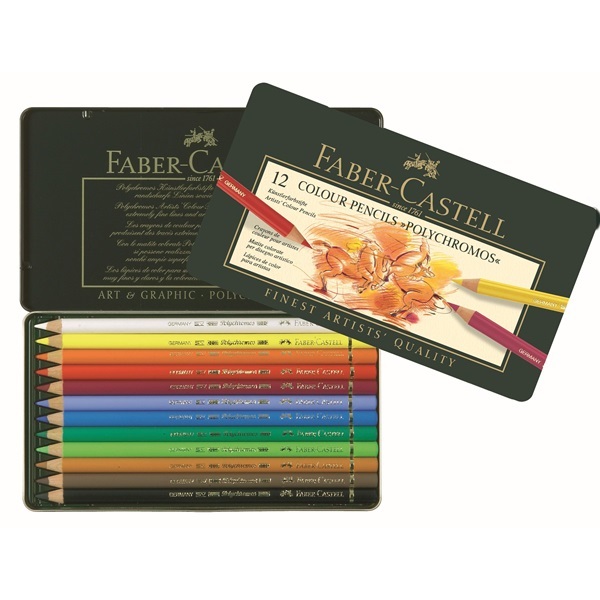 Faber-Castell Polychromos - Set di 12 Matite Colorate Professionali in Astuccio Metallico con Mina da 3,8 mm