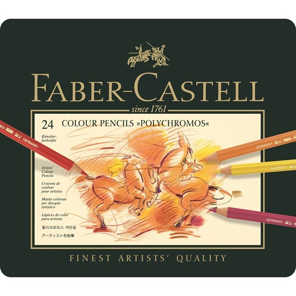 Faber-Castell 110024 Set di 24 Matite Colorate Polychromos in Astuccio Metallico con Mina da 3,8 mm - Alta Qualità per Artisti