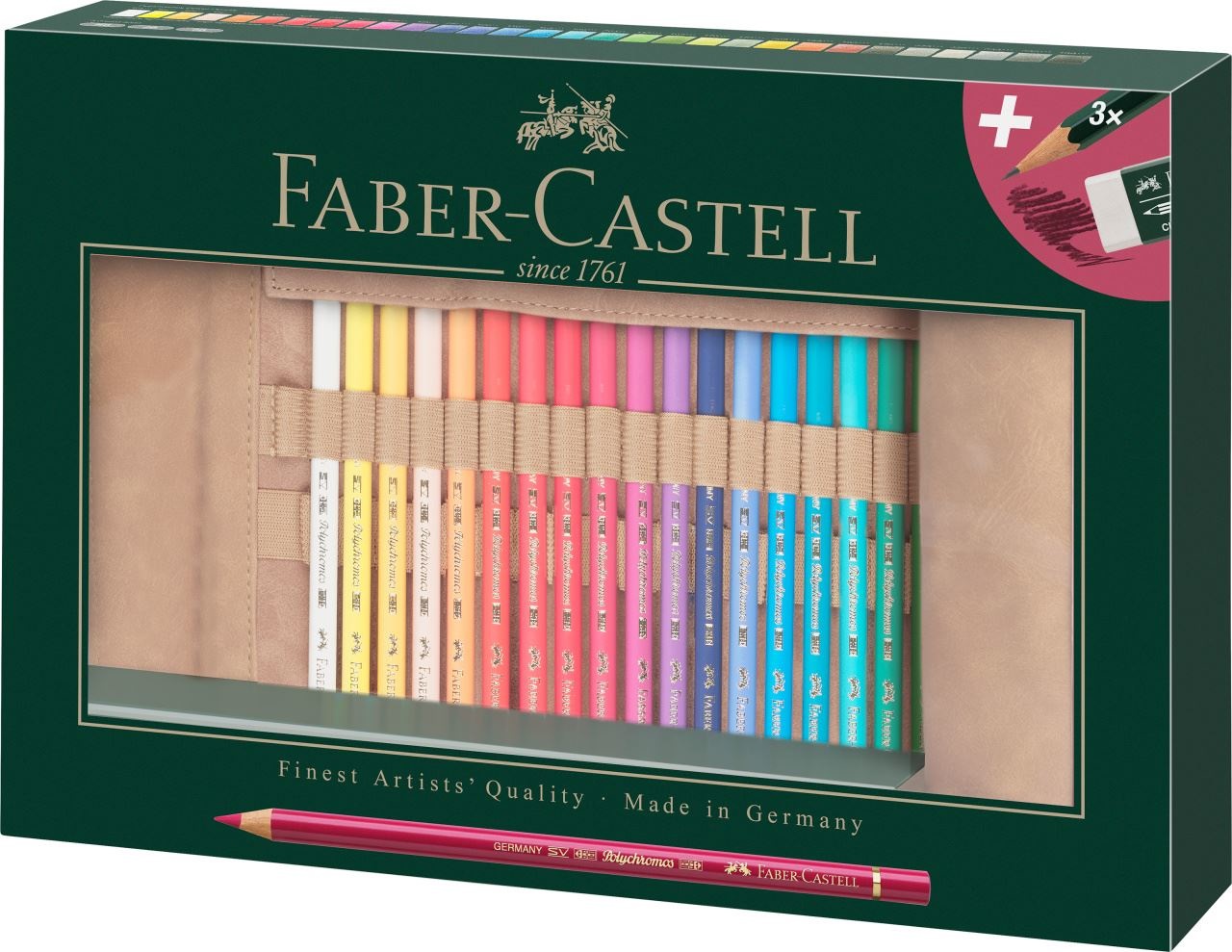 Faber-Castell Polychromos - Set di 30 Matite Colorate Professionali con Mina da 3,8 mm, Rotolo in Ecopelle, Pigmenti Brillanti e Resistenti all'Acqua